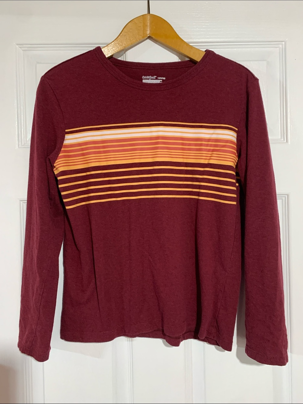 Cat & Jack Long Sleeve Tee in Maroon with Orange and Yellow Stripes